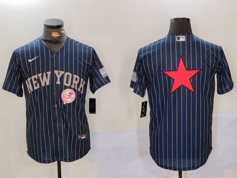 Men New York Yankees Blank Blue stripe joint name 2024 Nike MLB Jersey style 9128